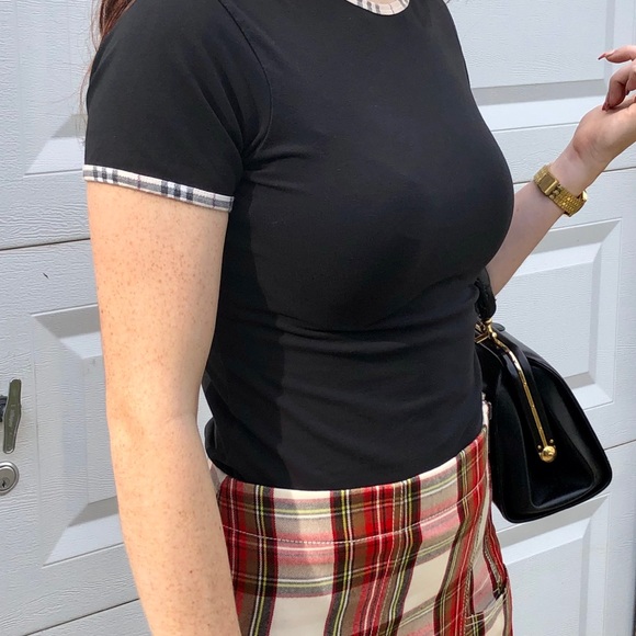 Burberry Tops - Burberry Novacheck Trim Stretch Tee